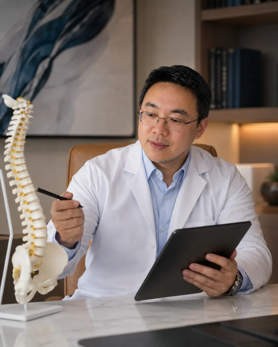 Dr. Kelson Ogata explicando a anatomia da coluna
